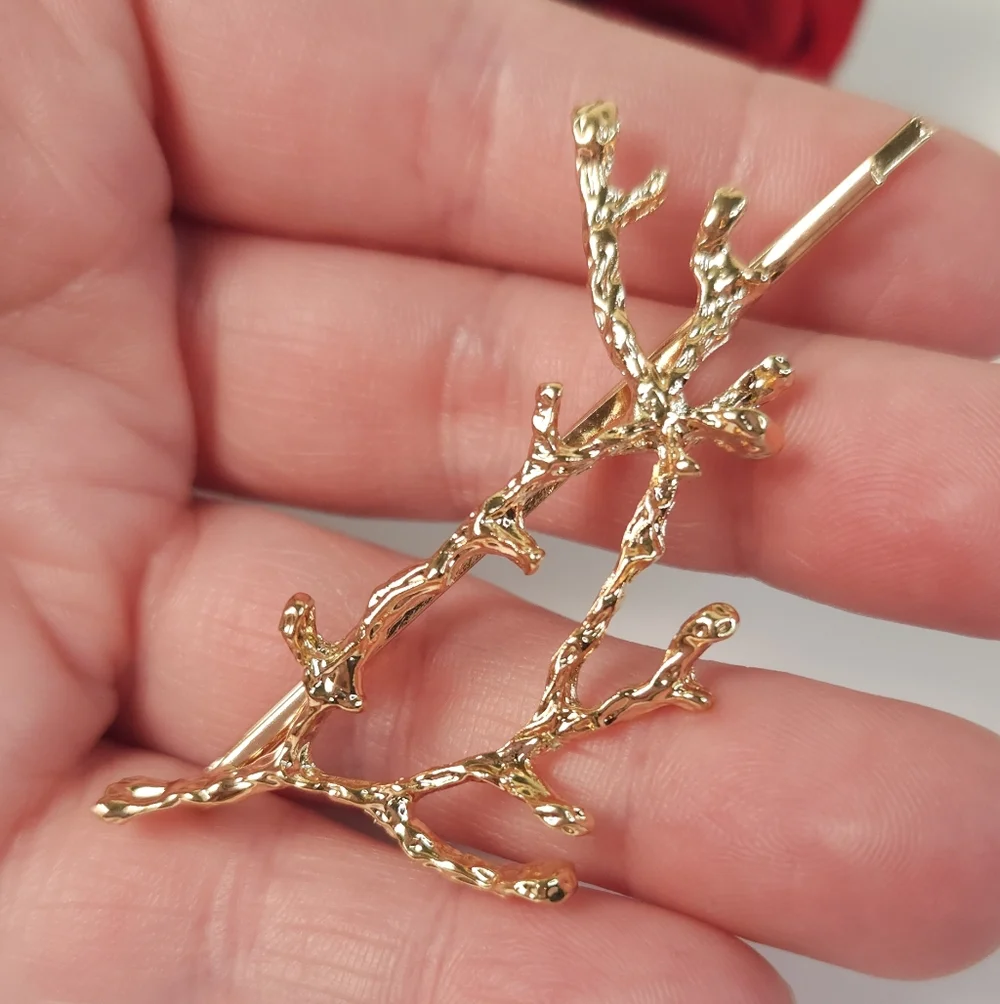 Gold Plated Twig Branches Hair Pin Boho Style Bobbie Pin